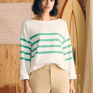 Faherty NWT M Sport Jersey Long-Sleeve Tee - Green Cape May Stripe